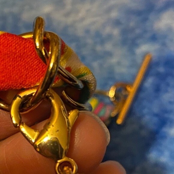 WOMEN’s MULTICOLOR TWISTED FABRIC & GOLD-TONE ROPE CHAIN ADJUSTABLE TOGGLE BELT - Picture 4 of 4